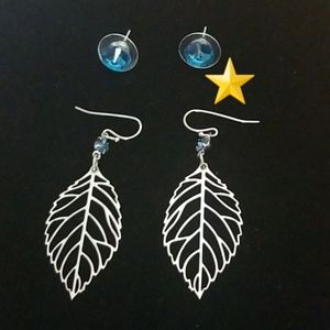 Silver leaf & blue gem set